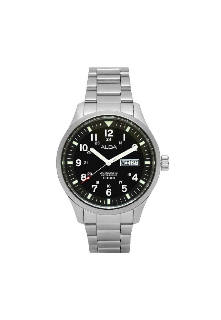 Alba Mechanical Jam Tangan Pria Field AL4213 / AL4213X1 Automatic Black Dial Stainless Steel Strap W
