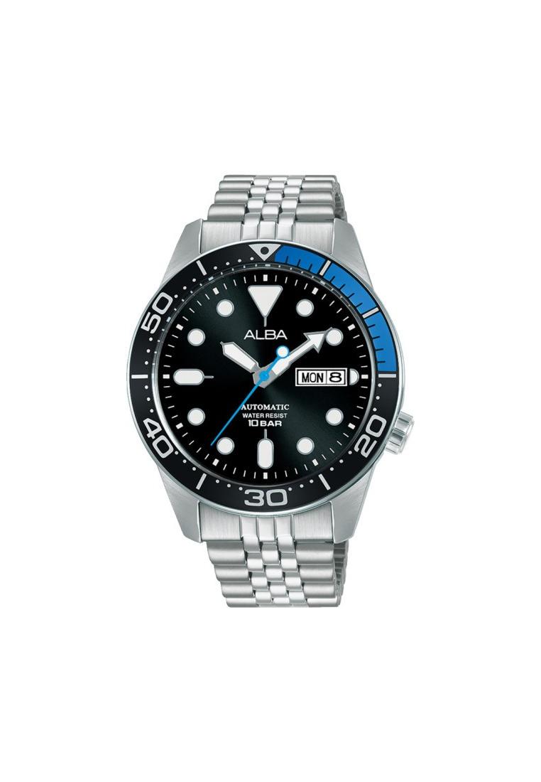 Alba Mechanical Jam Tangan Pria AL4195 / AL4195X1 Automatic Black Dial Stainless Steel Strap Watch