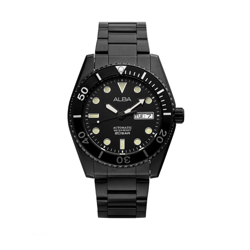 Alba Jam Tangan Pria Alba Active AL4331X1 AL4331 Men Automatic Black Dial Black Stainless Steel Stra