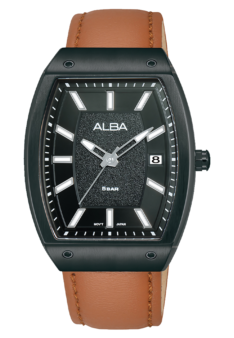 Alba Jam Tangan Pria Alba Active AG8N19X1 Stardust Black Dial Light Brown Leather Strap