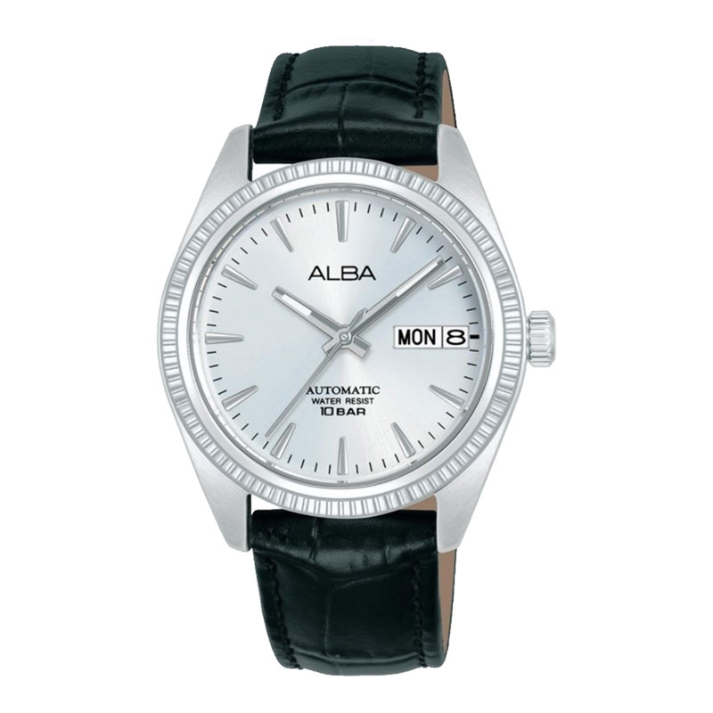 Alba Jam Tangan Wanita Alba AL4815X1 Ladies Automatic Silver Dial Black Leather Strap