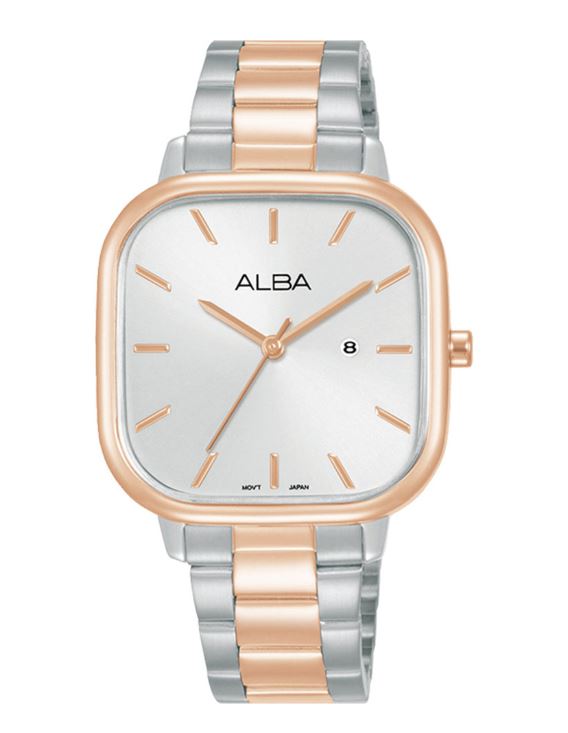 Alba Jam Tangan Wanita ALBA Fashion AH7BZ0 AH7BZ0X1 Strap Stainless Steel Silver Rose Gold Dual Tone