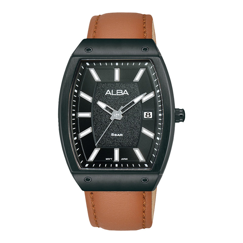 Alba Jam Tangan Pria Alba Active AG8N19X1 Men Black Patterned Dial Light Brown Leather Strap
