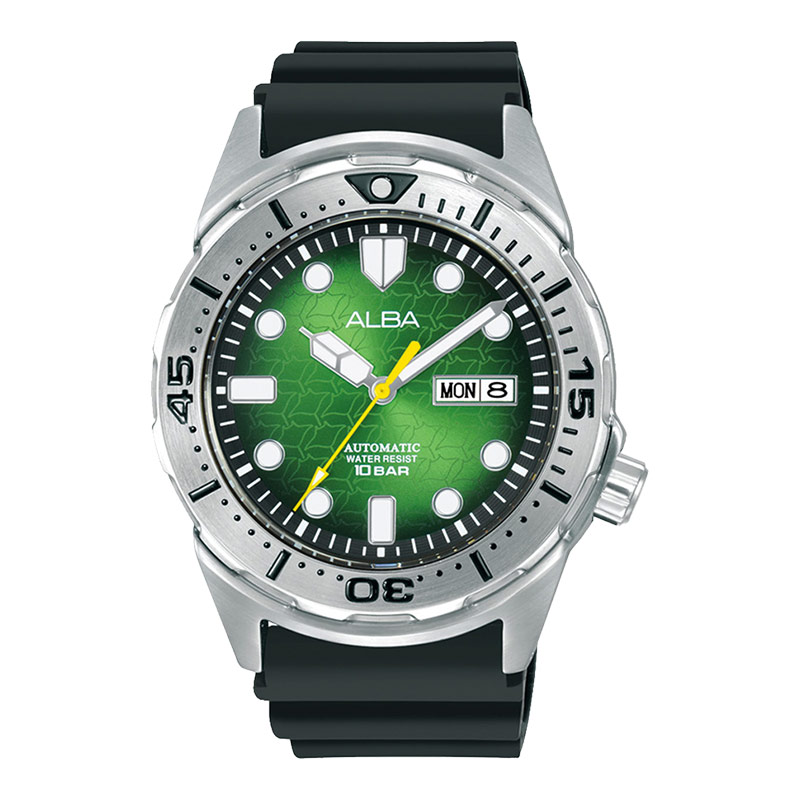 Alba Jam Tangan Pria Alba Mechanical AL4447X1 Automatic Men Green Black Gradation Patterned Dial Bla
