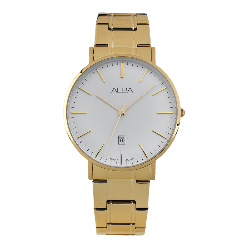 Alba Jam Tangan Pria Alba AG8H12X1 Men White Dial Gold Stainless Steel Strap