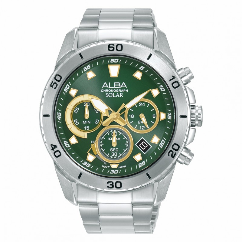 Alba AZ5011X1 Silver Green Steel Chronograph Solar