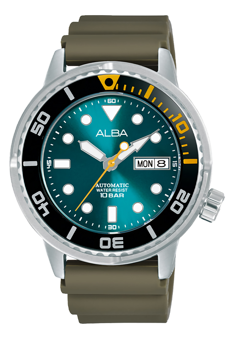 Alba Mechanical - Jam Tangan Automatic Pria - Silver - Green Silicone Strap - AL4249X1
