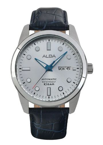 Alba Jam Tangan Pria Alba Mechanical AL4663 AL4663X1 Automatic Strap Leather Blue Color Men Silver D