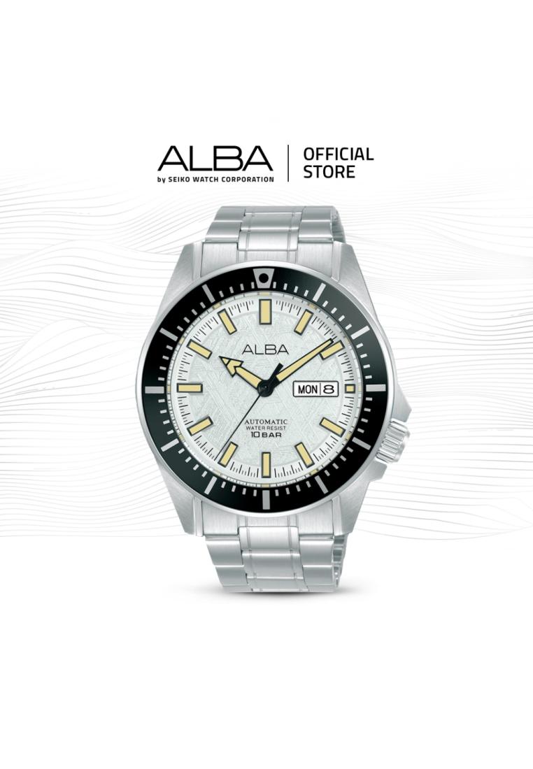 Alba Mechanical Jam Tangan Pria AL4721 / AL4721X1 Automatic Silver White Pattern Dial Stainless Stee