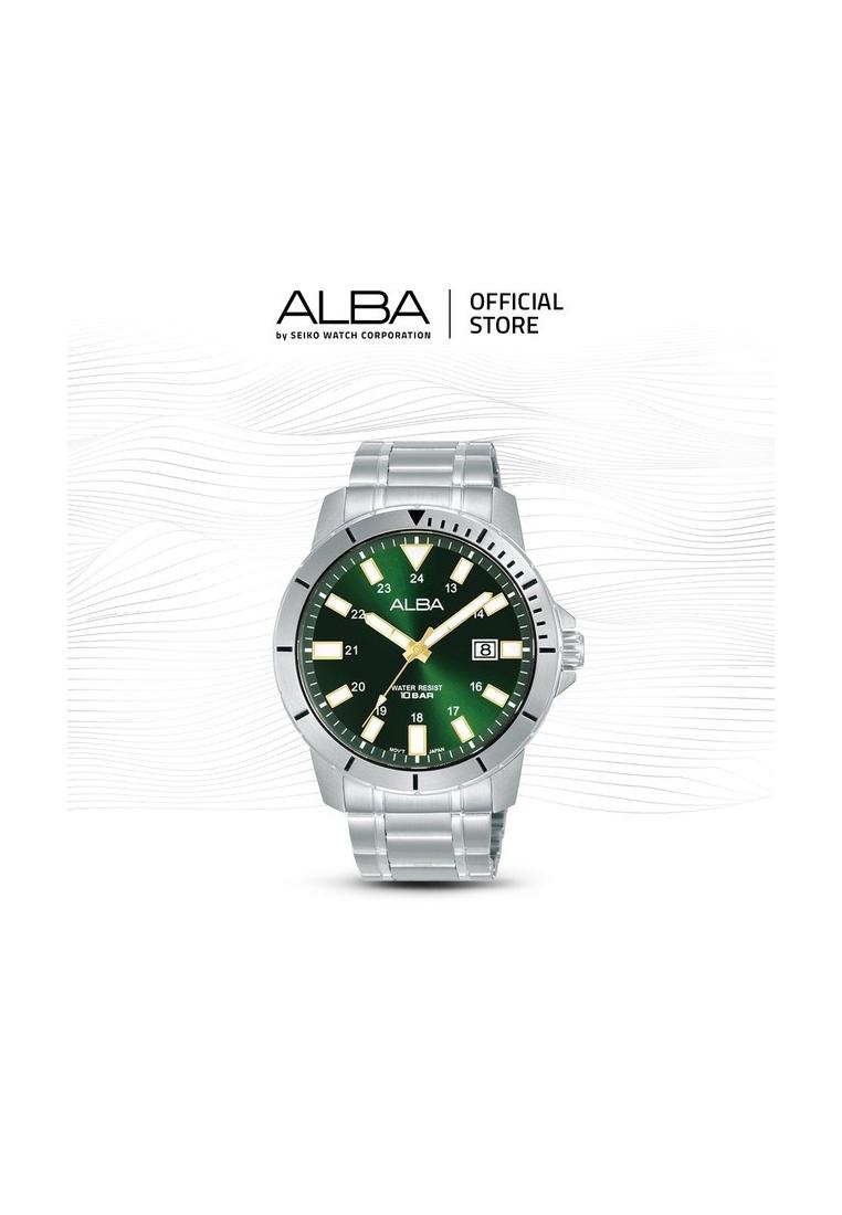 Alba Active Jam Tangan Pria AS9R95 / AS9R95X1 Quartz Green Dial Stainless Steel Strap Watch