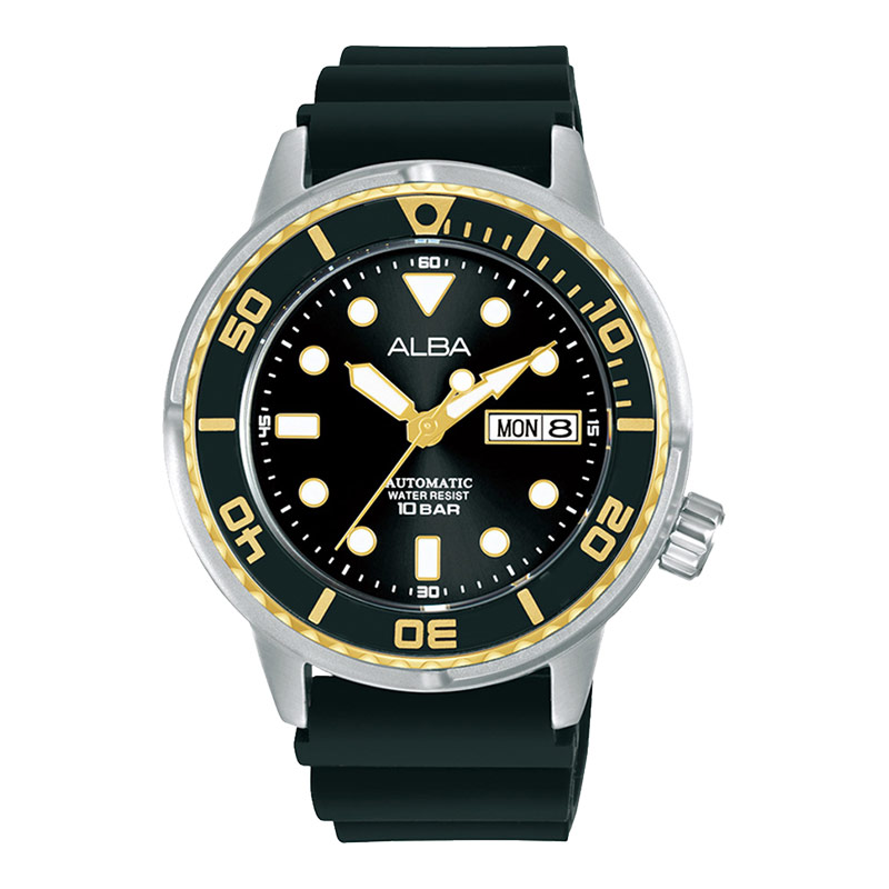 Alba Jam Tangan Pria Alba Mechanical AL4250X1 Automatic Man Black Dial Black Rubber Strap