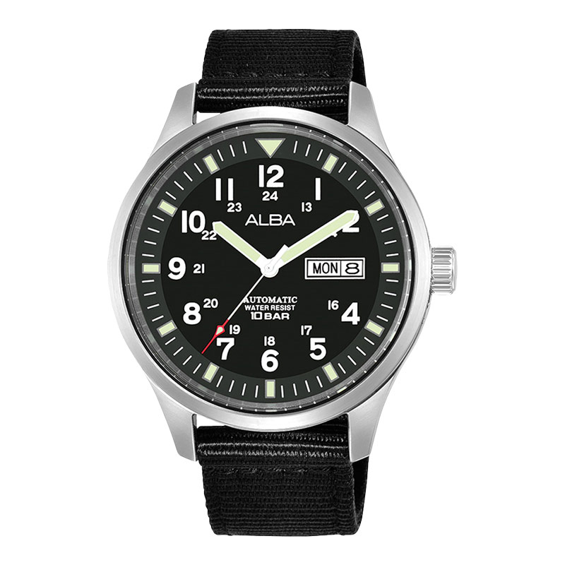 Alba Jam Tangan Pria Alba Mechanical AL4223X1 Men Black Dial Black Nylon Strap
