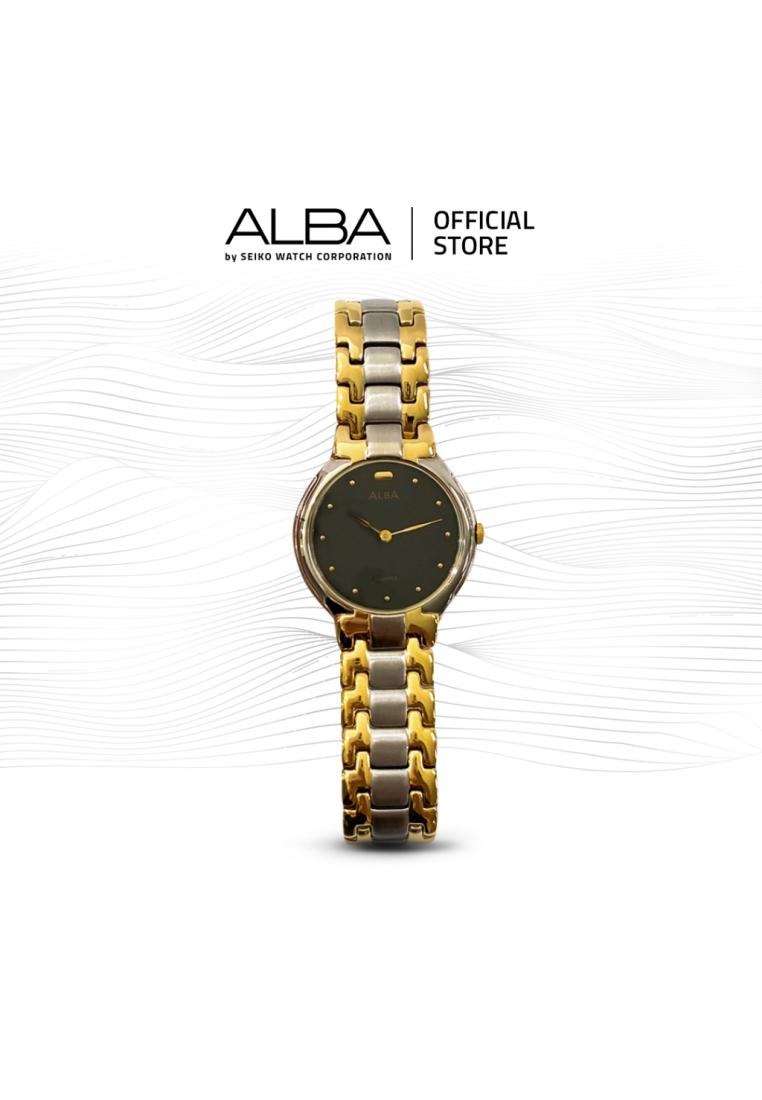 Alba Jam Tangan Wanita ATA80G / ATA80GX1 Quartz Black Dial Silver-Gold Two Tone Stainless Steel Stra