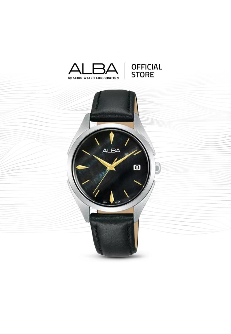Alba Fashion Jam Tangan Wanita AG8P95 / AG8P95X1 Quartz Black Dial Genuine Leather Strap Watch