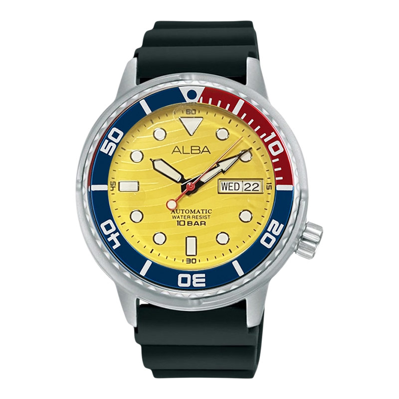 Alba [LAST CHANCE DEALS] Jam Tangan Pria Alba AL4615X1 Automatic Men Yellow Patterned Dial Black Sil