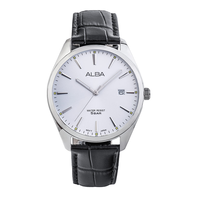 Alba Jam Tangan Pria Alba AS9R03X1 Men Silver Dial Black Leather Strap