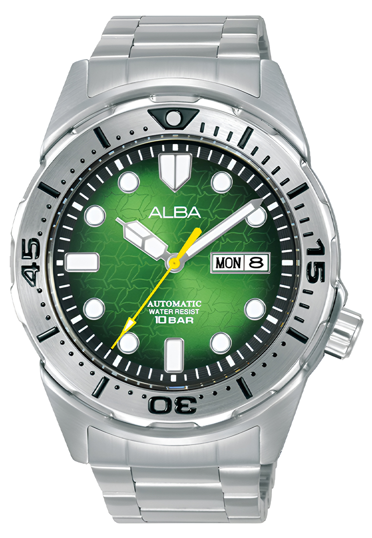 Alba AL4443X1 - Jam Tangan Automatic Pria - Green Dial - Stainless Steel