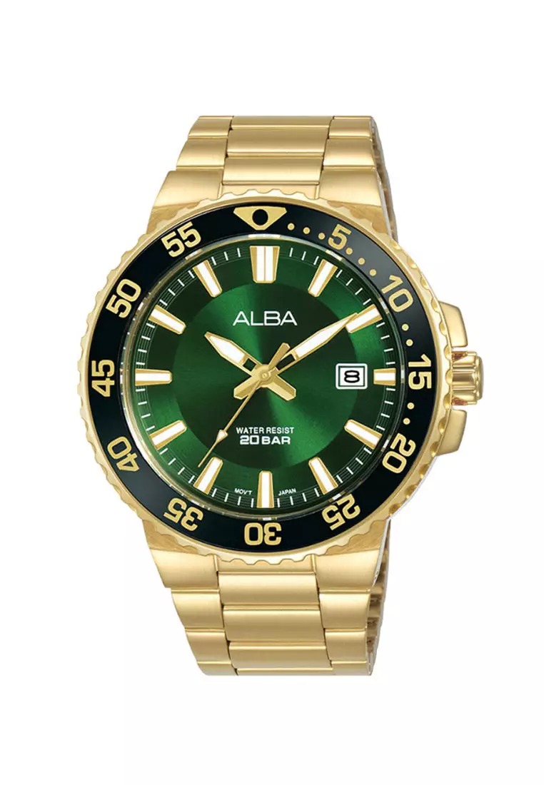 Alba Jam Tangan Pria Alba Original AS9S74 AS9S74X1 Strap Stainless Steel Gold Garansi Resmi