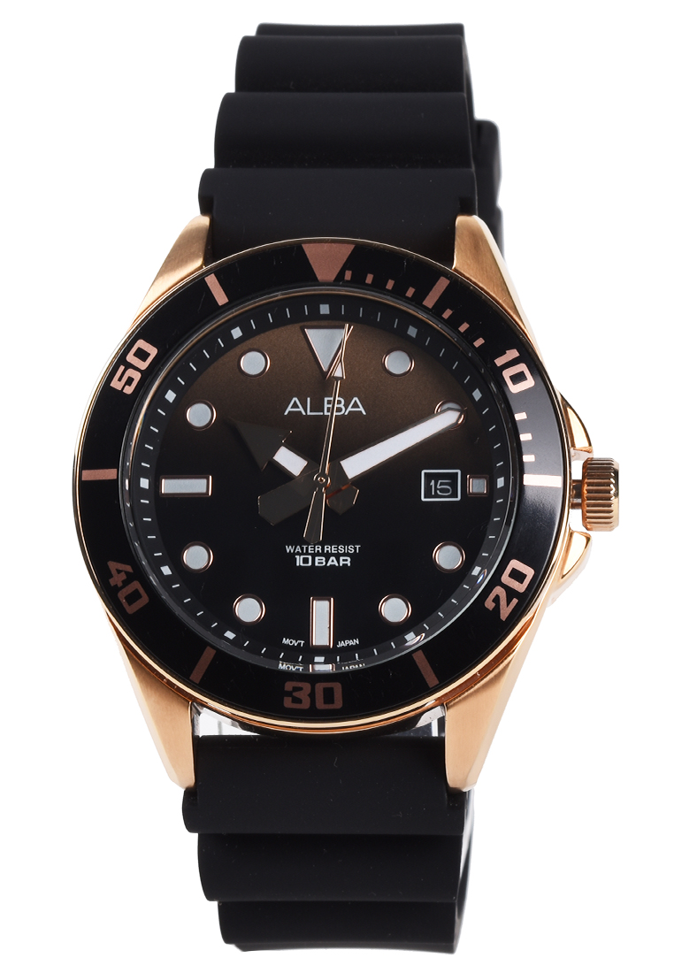 Alba - Jam Tangan Pria - Rosegold - Black Rubber Strap - AG8K20X1