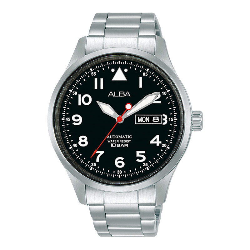 Alba Jam Tangan Pria Alba Mechanical AL4205X1 Automatic Men Black Dial Stainless Steel Strap