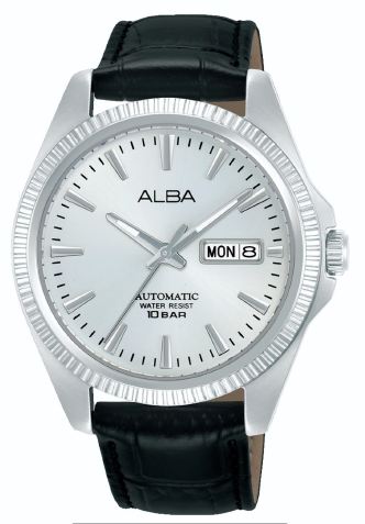 Alba Jam Tangan Pria Alba Mechanical AL4813 AL4813X1 Automatic Strap Leather Black Color Men Silver 
