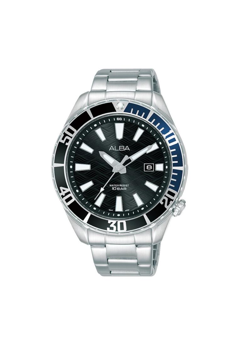 Alba Active Jam Tangan Pria AG8K33 / AG8K33X1 Quartz Black Dial Stainless Steel Strap Watch