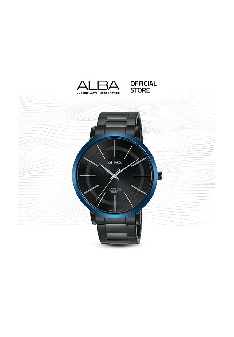 Alba Prestige Jam Tangan Pria AH8395 / AH8395X1 Quartz Black Dial Stainless Steel Strap Watch