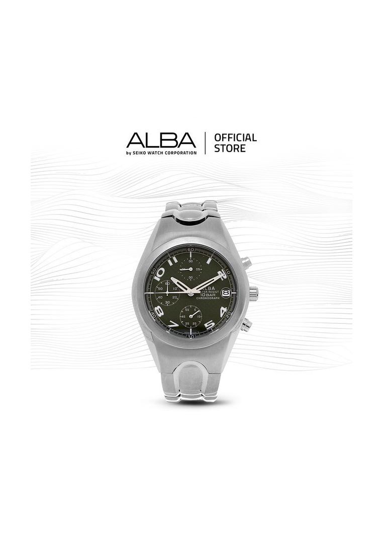 Alba Jam Tangan Pria Chronograph AJN085 / AJN085X1 Quartz Black Dial Stainless Steel Strap Watch