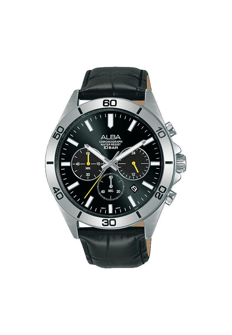 Alba Jam Tangan Pria Alba Active Original Garansi Resmi AT3H33 AT3H33X1 Strap Black Leather Black Di
