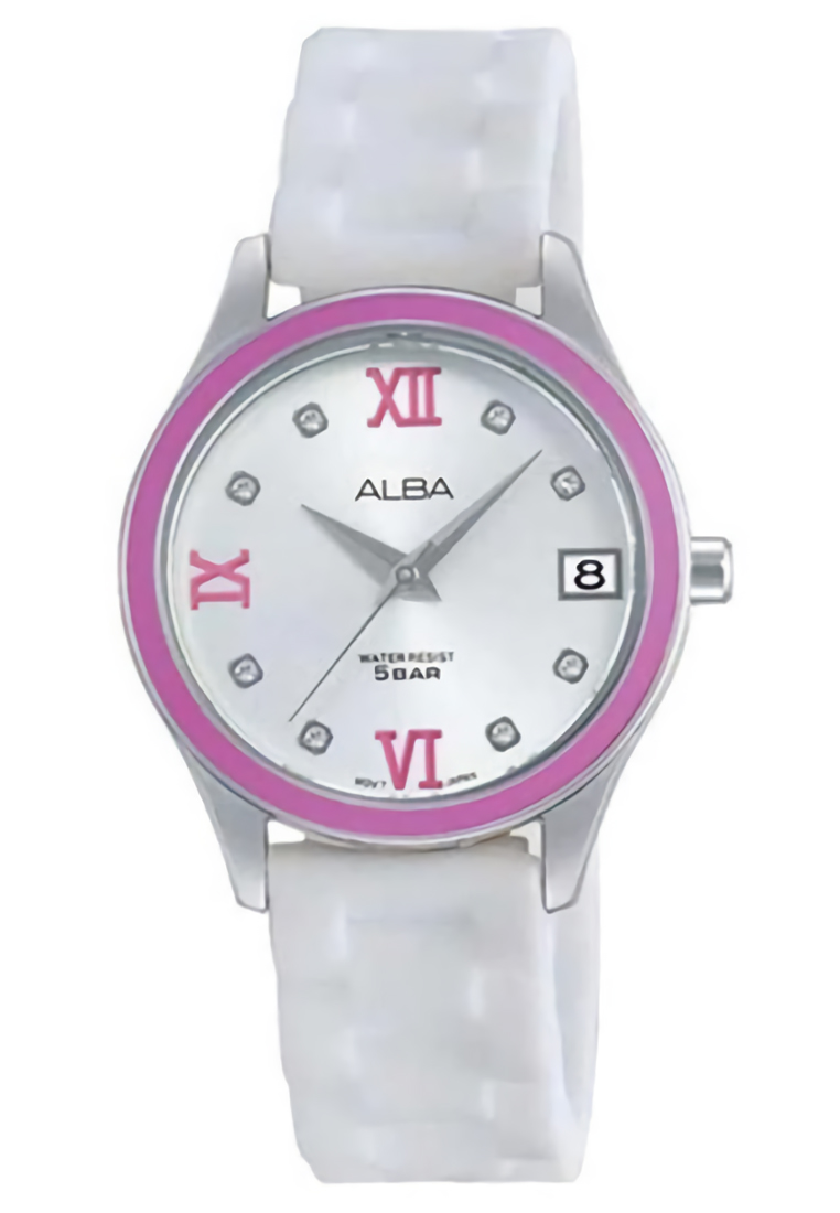 Alba - Jam Tangan Analog Wanita - Silver - White Rubber Strap - AG8539X1