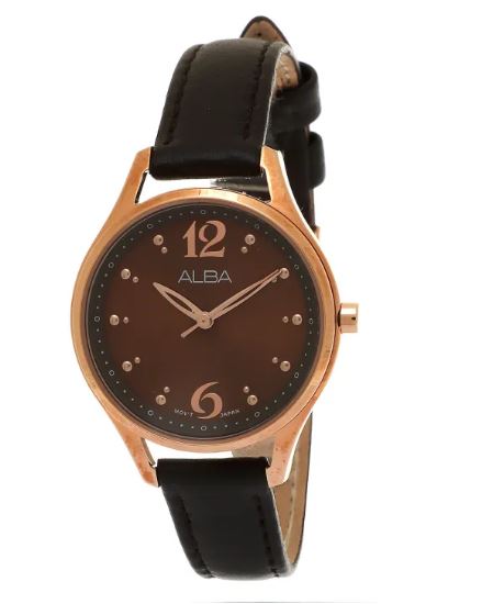 Alba Jam Tangan Wanita Alba AH8520 AH8520X1 Strap Leather Brown Color Brown Dial Classic Quartz Watc