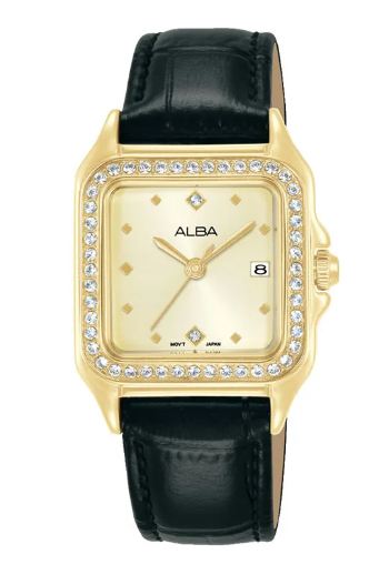 Alba Jam Tangan Wanita Alba Fashion AH7FF2 AH7FF2X1 Women Light Champagne Dial Black Leather Strap O