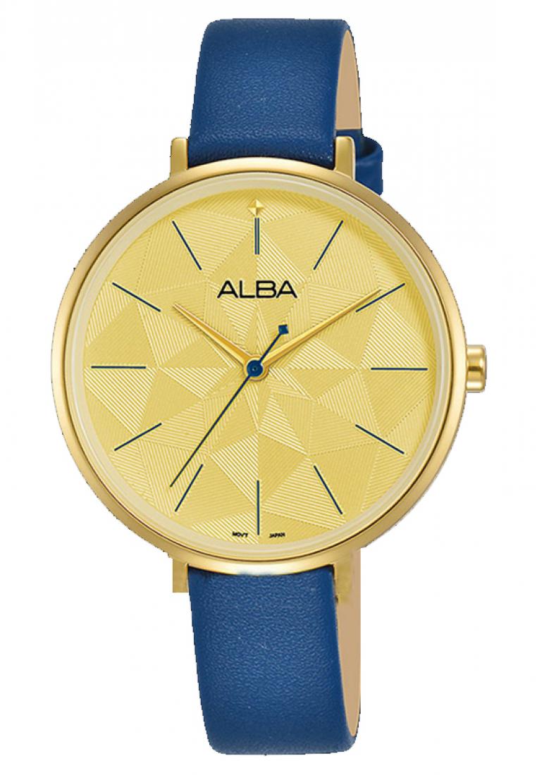 Alba Jam Tangan Wanita Alba Original AH8680 Strap Blue Leather Gold Pattern Dial