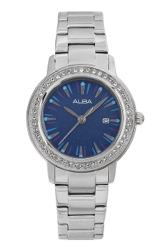 Alba Jam Tangan Wanita Alba AH7DL3 AH7DL3X1 Strap Stainless Steel Silver Color Women Blue Dial Origi