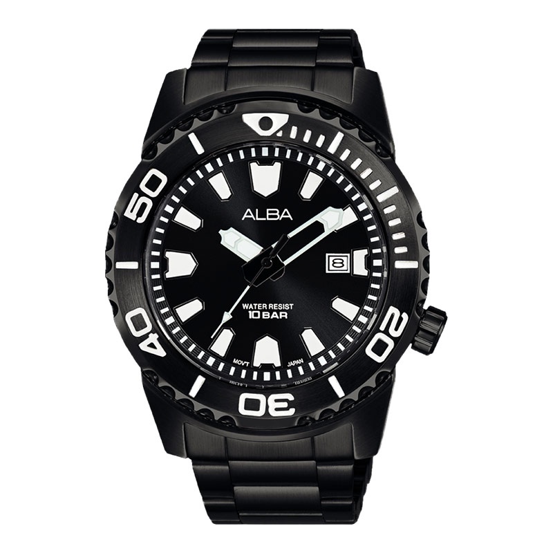 Alba Jam Tangan Pria Alba Active AG8M01X1 Men Black Dial Black Stainless Steel Strap