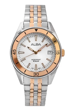 Alba Jam Tangan Wanita Alba Active AG8Q15 AG8Q15X1 Strap Stainless Steel Dual Tone Color Women Silve