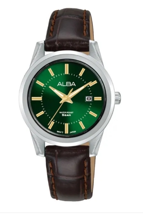 Alba Jam Tangan Wanita Alba Fashion AH7EQ1 AH7EQ1X1 Strap Brown Leather Color Women Green Dial Watch