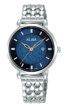 Alba Jam Tangan Wanita Alba Fashion AH7DS9 AH7DS9X1 Strap Stainless Steel Silver Color Women Blue Di