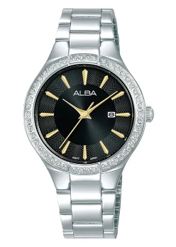Alba Jam Tangan Wanita Alba AH7DU3 AH7DU3X1 Strap Stainless Steel Silver Color Women Black Dial Orig