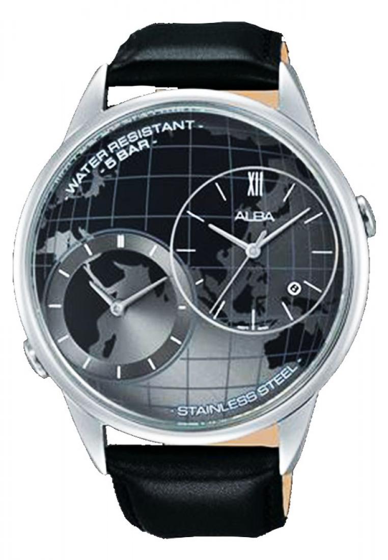 Alba Jam Tangan Pria Alba Original Garansi Resmi AZ9009 AZ9009X1 Strap Black Leather Dual Time black
