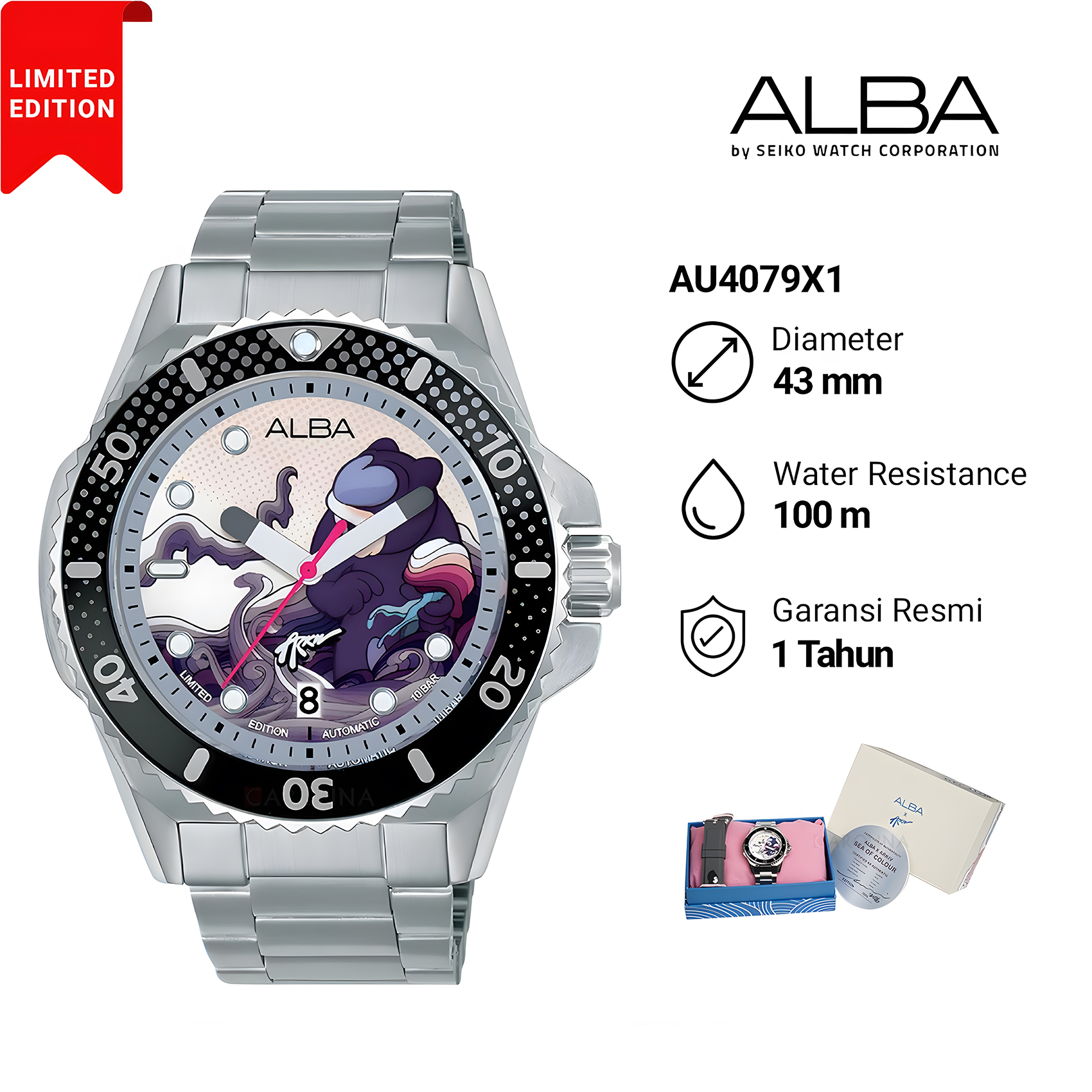 Alba x Arkiv Vilmansa Limited Edition - Jam Tangan Automatic Pria - All Stainless Steel - AU4079X1