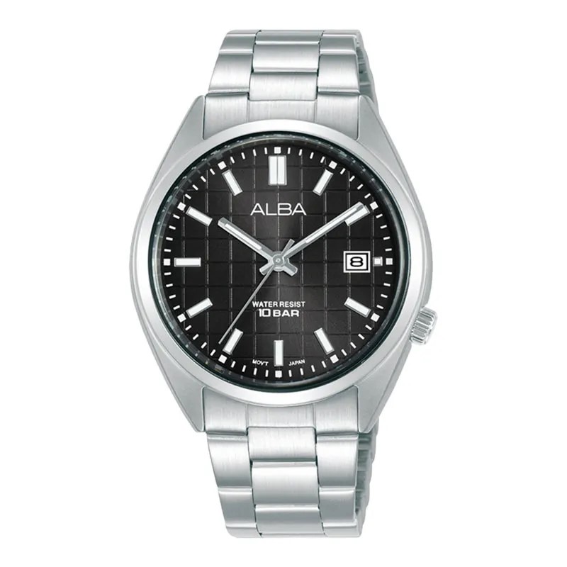 Alba Jam Tangan Pria Alba Active AG8M33 AG8M33X1 Strap Stainless Steel Silver Dial Black Patterned O