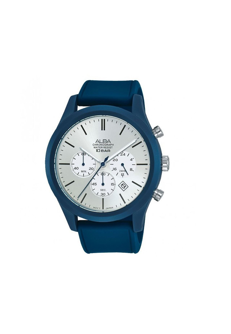 Alba Jam Tangan Pria Alba Chronograph Original Garansi Resmi AT3G29 AT3G29X1 Strap Rubber Biru