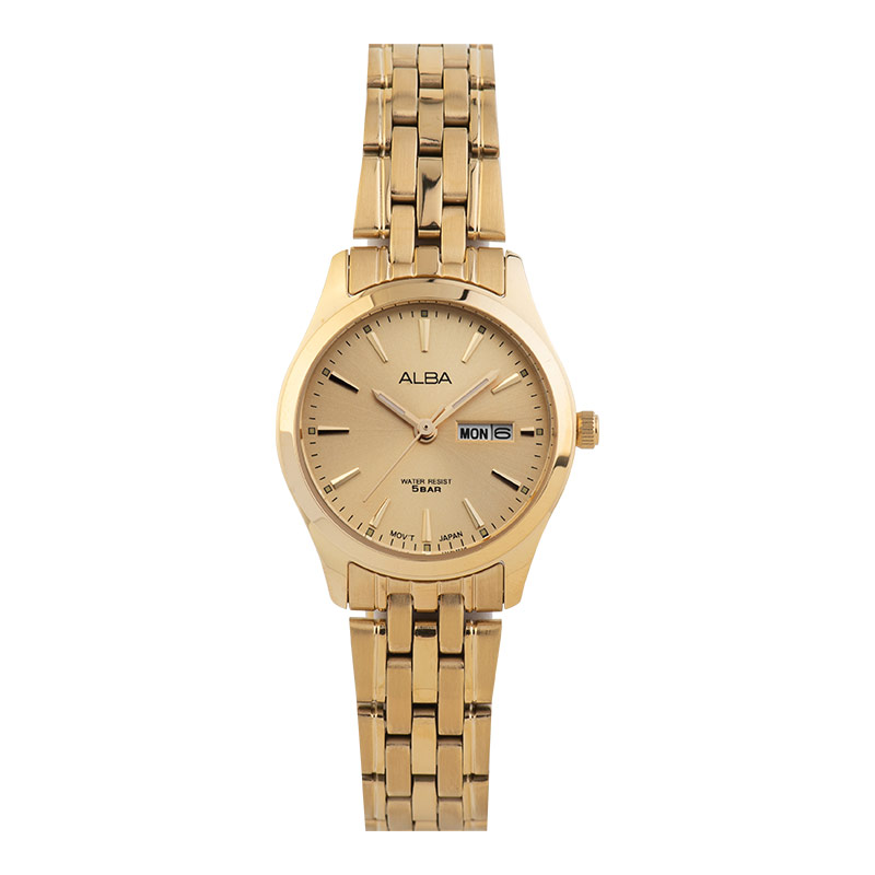 Alba Jam Tangan Wanita Alba AN8082X1 Ladies Gold Dial Gold Stainless Steel Strap
