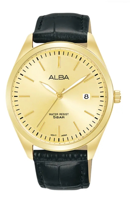 Alba Jam Tangan Pria Alba Prestige AS9S24 AS9S24X1 Strap Leather Black Color Light Champagne Gold Di