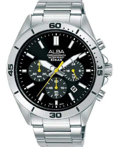 Alba Jam Tangan Pria Alba AT3K81 AT3K81X1 Chronograph Strap Stainless Steel Silver Color Men Black D