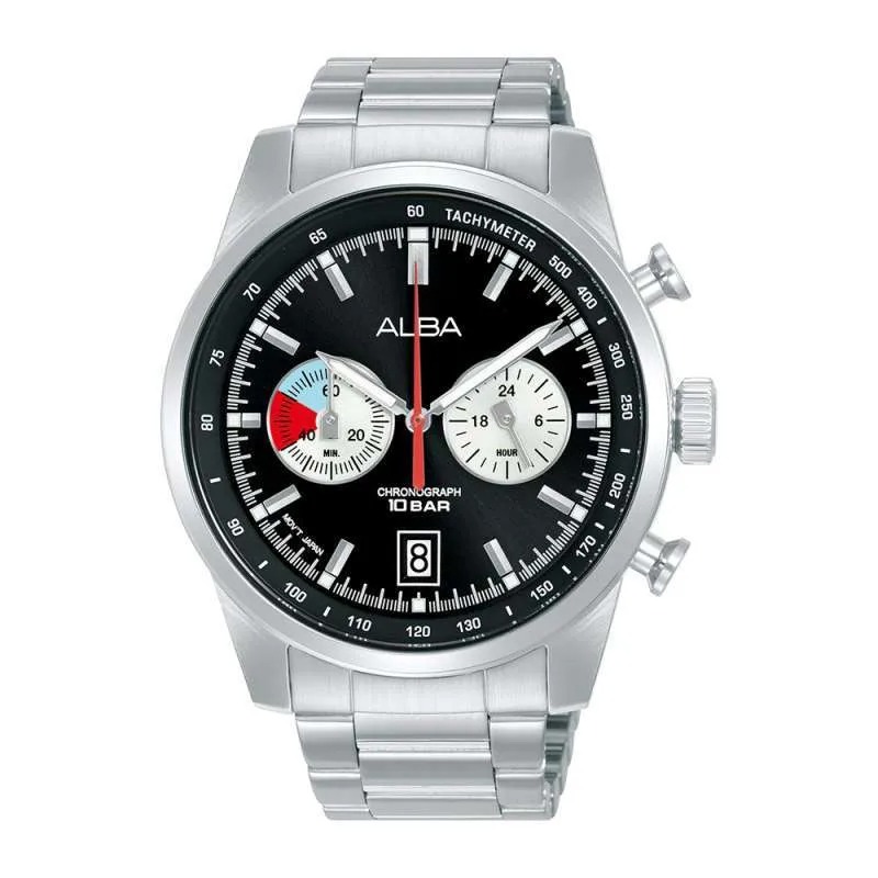 Alba Jam Tangan Pria Alba Chronograph Original A4B001 A4B001X1 Strap Stainless Steel Silver Garansi