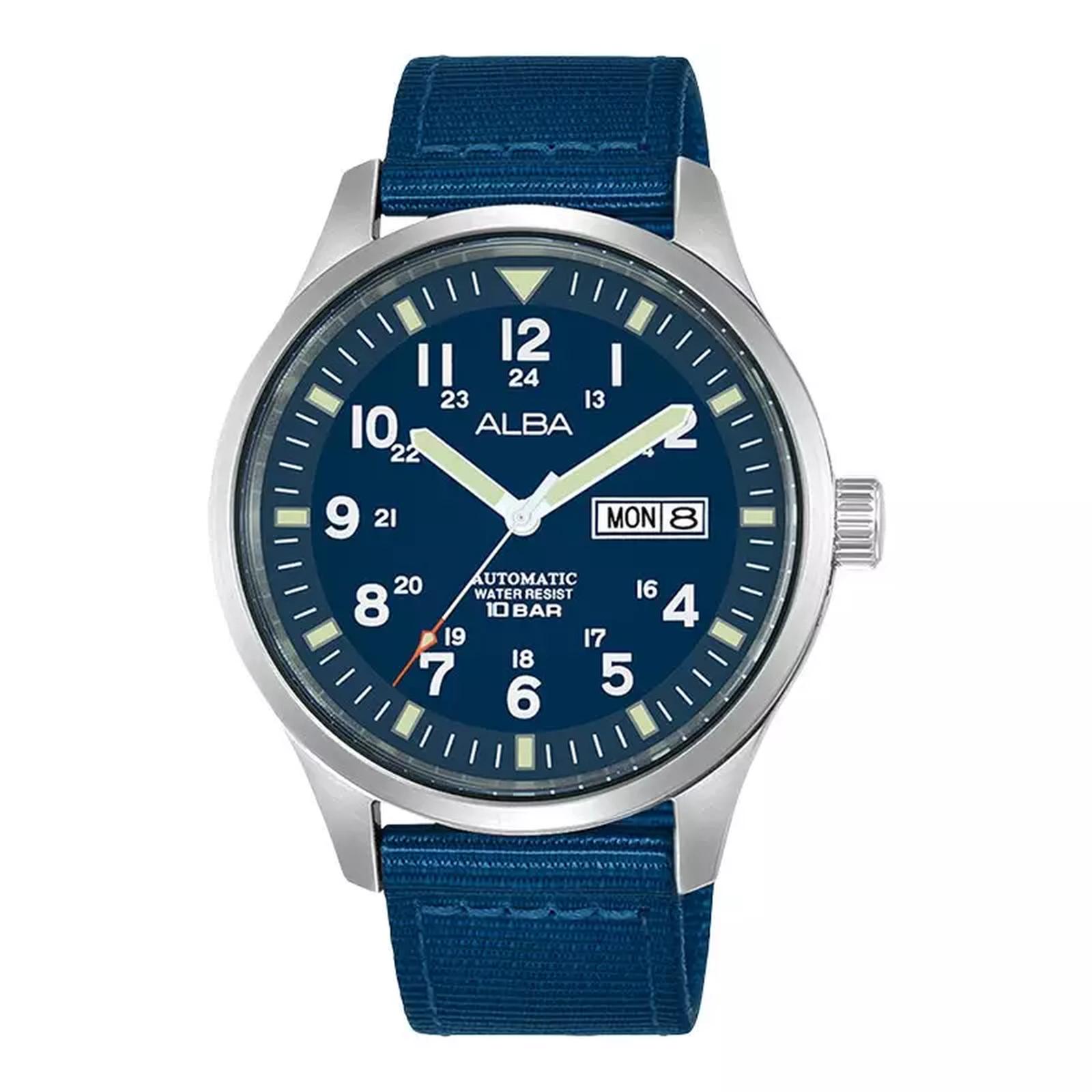 Alba AL4219X1 Silver Strap Nylon Biru Automatic Cowok