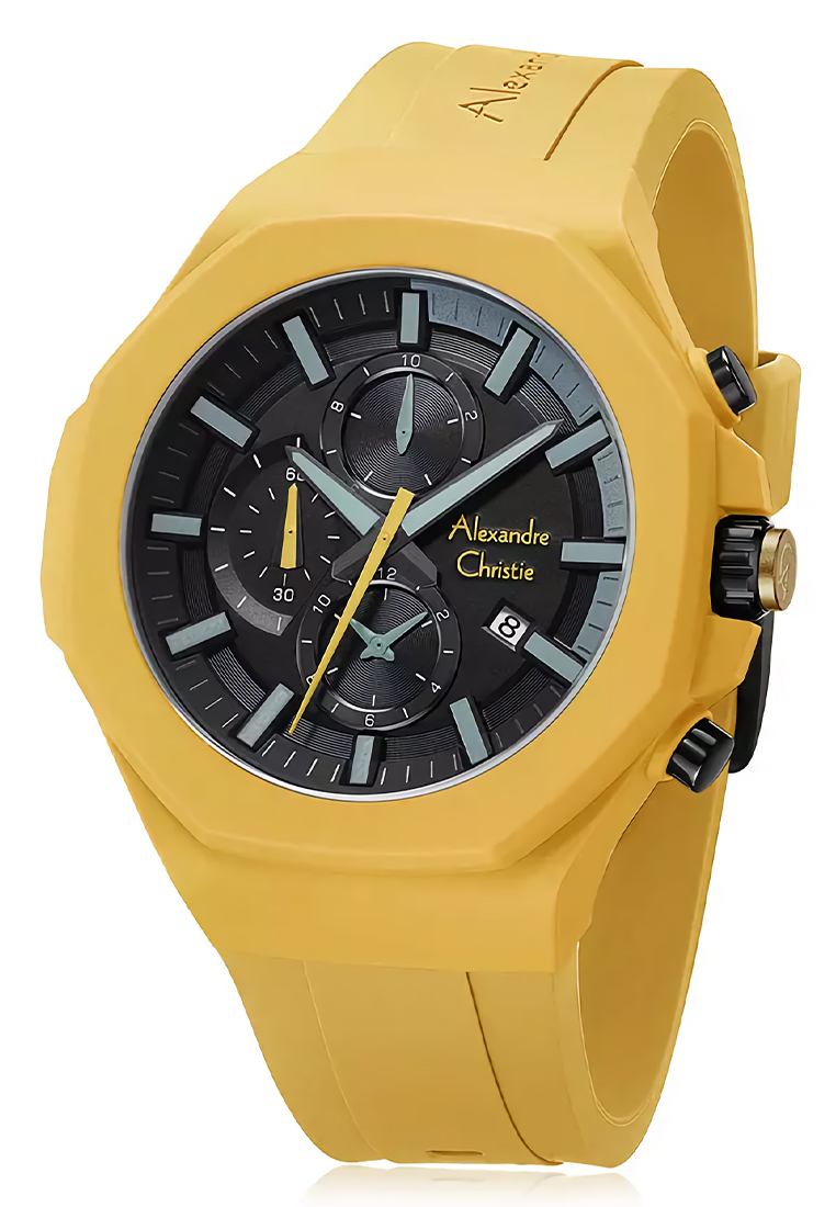 Alexandre Christie - Jam Tangan Chronograph Pria - Yellow - Rubber Strap - 6590MCRIPBRGYL