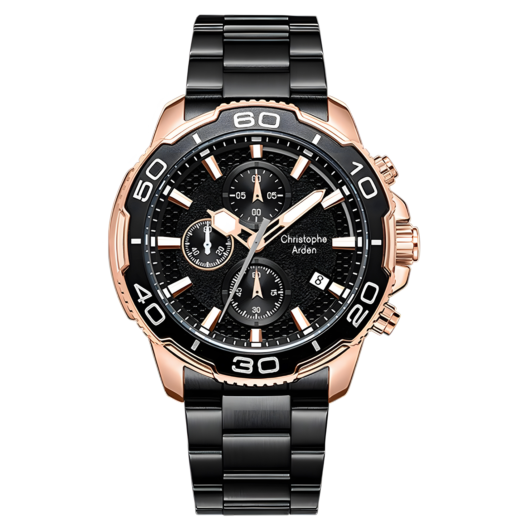Alexandre Christie Christophe Arden - Jam Tangan Chronograph Pria - Rose Gold Black - Stainless Stee